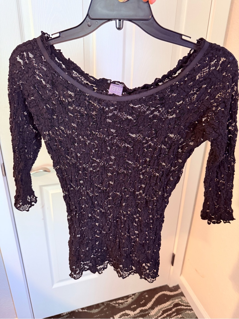 Y2K Hanky Panky Stretchy Black Lace Scoop Neck Top Size M #141